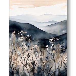 Blue Ridge Mountains Watercolor North Carolina Landscape Wildflowers Painting Art Print Appalachian Highlands Artwork Nature Wall Art Poster