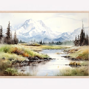 Denali Travel Painting Art Print, Alaska Watercolor, Denali National Park, Travel Poster, Denali Mountain Print, USA National Park