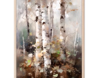 Watercolor Birch Trees Print, Woodland Nature Art, Forest Landscape Wall Decor