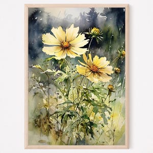 コリオプシスの花のプリント、コリオプシスのウォールアート、花の水彩画のプリント、花のウォールアート、植物のプリント、黄色の花のアート、ギフト