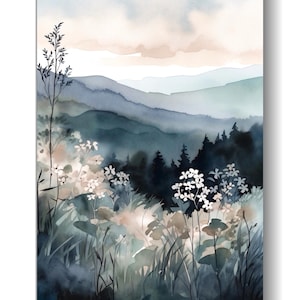 Blue Ridge Mountains Watercolor North Carolina Landscape Wildflowers Painting Art Print Appalachian Highlands Artwork Nature Wall Art