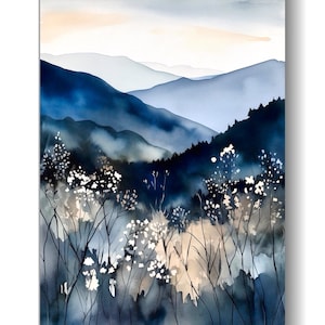 Blue Ridge Mountains Watercolor North Carolina Landscape Wildflowers Painting Art Print Appalachian Highlands Artwork Nature Wall Art Poster