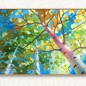 Abstrakte Birkenwald Wandkunst, Baum Poster, Baum Malerei, Baum Kunstdruck, Zeitgenössische Wohnzimmer Wandkunst, Fine Art Print, Landschaft