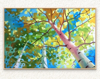 Abstract Birch Forest Wall Art, Tree Poster, Tree painting, Tree Art Print, Contemporary Living Room Wall Art, Fine Art Print, Landscape