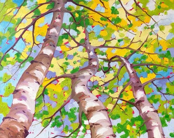 Original Oil Painting, Birch Tree Painting, Original Art, Forest Landscape Painting, Living Room Decor, Gift