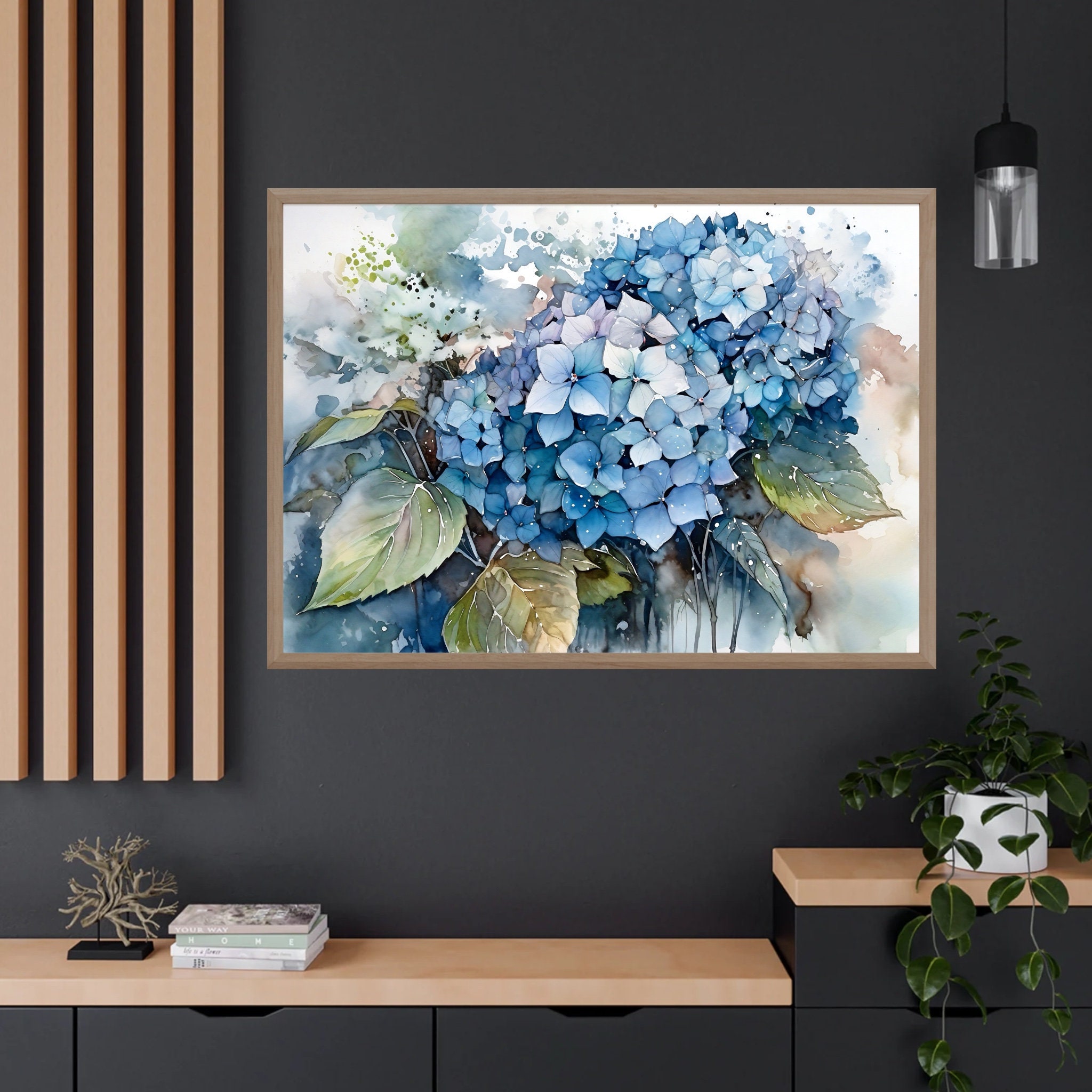 Hydrangea Watercolor Art Print – Blue Floral Wall Art, Botanical Flower ...