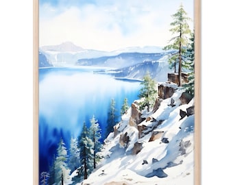 Crater Lake Oregon Wall Art Print, National Park Travel Poster, Adventure Cabin Decor Gift