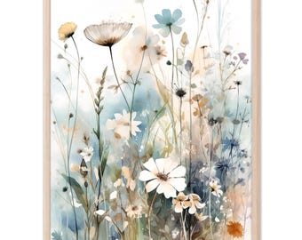 Wildblumen Aquarell Malerei Wiese Kunstdruck Floral Poster Blumen Kunstwerk Neutral Floral Wand Kunst Home Decor Geschenk