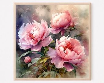 Aquarell Pfingstrosendruck