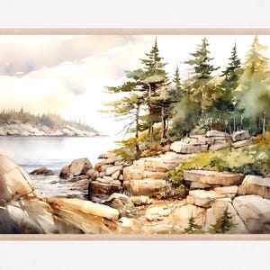 Acadia National Park Watercolor Painting Print Travel Art USA Landscape Home Decor Gift