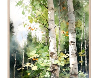 Colorado Aspen Wall Decor – Watercolor Forest Artwork