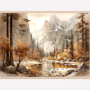 Yosemite National Park Watercolor Painting Art Print, Yosemite Wall Art, National Park Poster, USA National Park Wall Art, Home Decor Gift