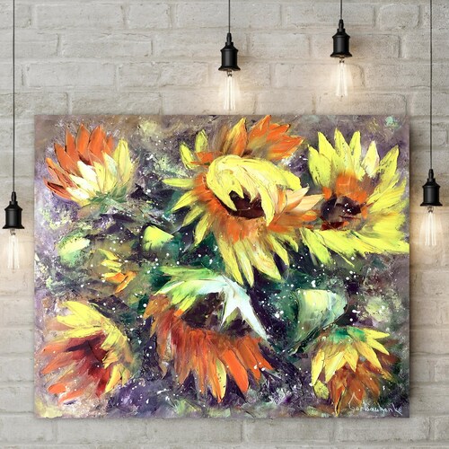 Original Sunflower Painting, Floral Oil shops Painting by Tetiana