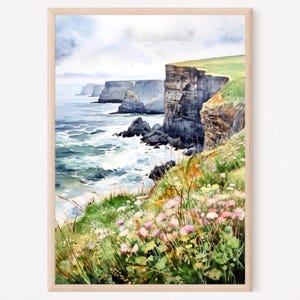 Irish cliffside scene watercolor painting art print home decor gift art