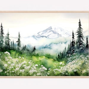 Mount Rainier Watercolor Painting Art Print, National Park Print, Travel Watercolor National Park, Mount Rainier Print, Home Decor Gift