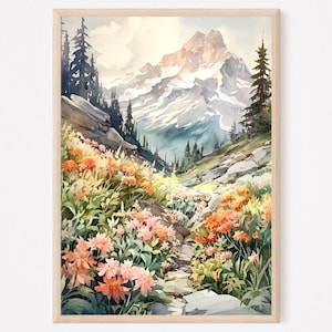 Impression d'art aquarelle du mont Rainier, impression du parc national, aquarelle de voyage, impression du mont Rainier, cadeau de décoration intérieure