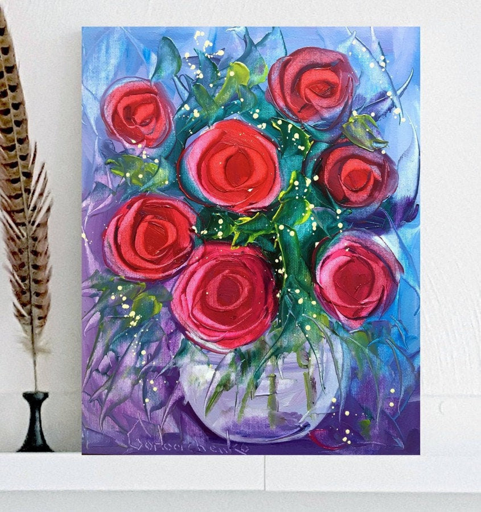Abstract Roses Oil Painting Original Art 12x9 Flowers Etsy