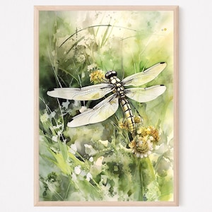 Dragonfly Painting Botanical Watercolor Insect Art Print Large Watercolor Artwork Home Decor Gift Art