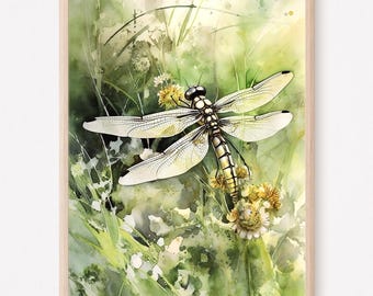 トンボとてんとう虫の水彩画アートプリント - Etsy 日本