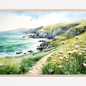 Ireland Watercolor Art Slea Head Painting Wildflowers Watercolor Art Print County Kerry Landscape Wall Art Irish Seaside Print