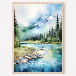 Banff National Park Print, Banff Watercolor Art, Canada Travel Poster, Mountain Lake Wall Art, Canada Print, Rocky Mountains Decor, Gift