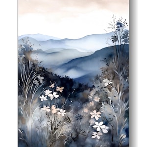 Blue Ridge Mountains Watercolor North Carolina Landscape Wildflowers Painting Art Print Appalachian Highlands Artwork Nature Wall Art Poster