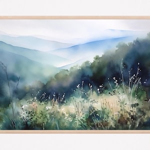 Smoky Mountains Painting Spring Flowers Watercolor Art Print Appalachian Mountains Landscape Wall Art Mountain Forest Print