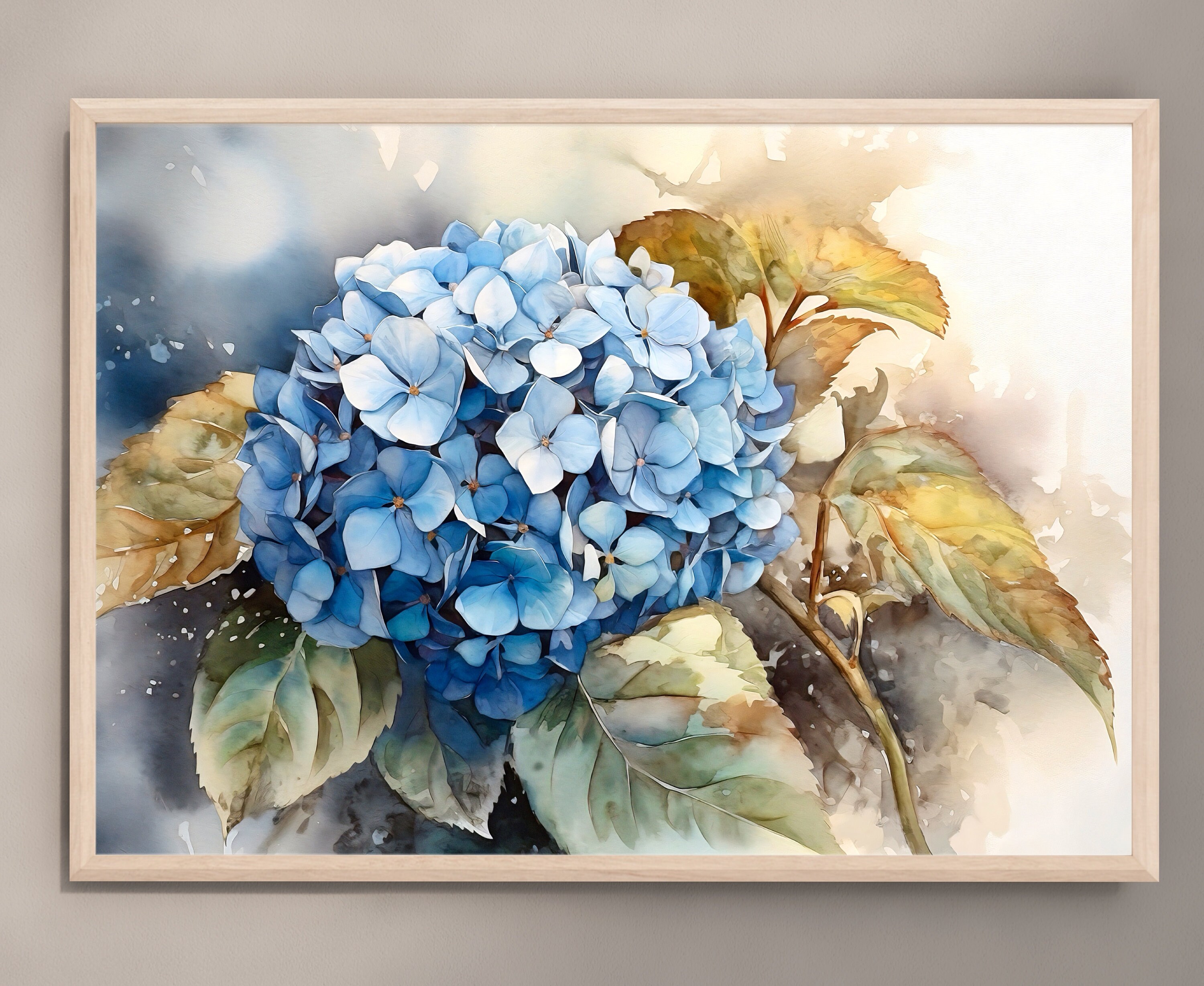 Hydrangea Flower Art Print – Watercolor Botanical Wall Decor, Blue ...