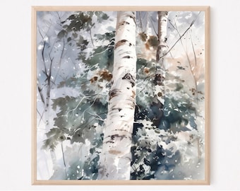 Birch Trees Art Print, Tree Watercolor Painting, Landscape Nature Wall Decor, Forest Wall Print, Nature Print, Woodland Wall Art Print Gift