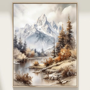 Grand Teton Print, Mountain Landscape, Watercolor Wall Art, Mountain Wall Decor, Grand Tetons Art, Farmhouse Decor, National Park Print. GT