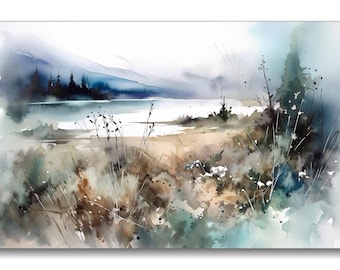 Abstract Wildflower Meadow Sunrise Wall Art Print - Vintage Rustic Landscape Poster 18x12 Inch