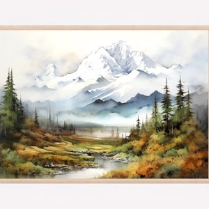 Denali Travel Painting Art Print, Alaska Watercolor, Denali National Park, Travel Poster, Denali Mountain Print, USA National Park