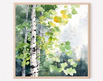 Aspen tree print, birch tree painting, birch tree wall art, aspen forest art, watercolor aspen, watercolor print, nature wall art