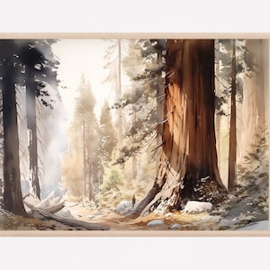 Sequoia Watercolor Painting Art Print National Park Poster Travel Watercolor National Park Sequoia California Print Living Room Art