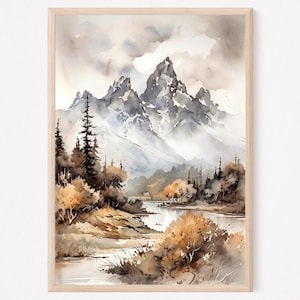 Grand Tetons Art Print, Grand Tetons National Park, Mountain Landscape Art Print, Mountain Wall Art, National Park Art, Mountain Print. GT