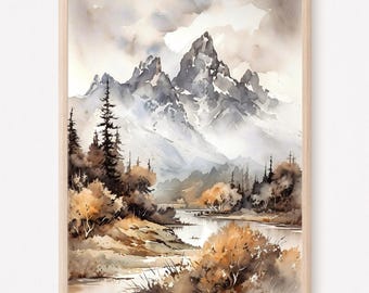 Grand Tetons Art Print, Grand Tetons National Park, Mountain Landscape Art Print, Mountain Wall Art, National Park Art, Mountain Print. GT