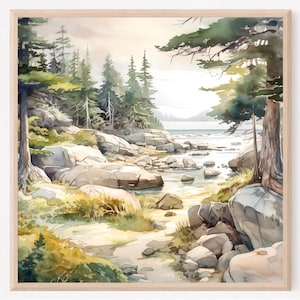 Acadia National Park Square Travel Print Wall Art Watercolor Wall Hanging Home Décor Gift Art Lovers National Park Painting