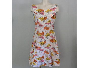 1950s Novelty Print Sundress: Handmade Vintage Cotton Summer Dress