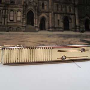 Anson Vintage Gold Tone and Rhinestone Tie Clip / Men&#39;s Vintage 1950s Mid Century Tie Bar