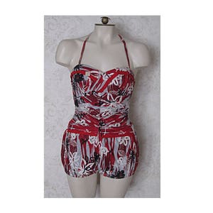 1950s Vintage Swim Suit / One Piece Deauville Cotton Bathing Suit Romper Play Suit / New Old Stock &#39;40s &#39;50s Swimsuit