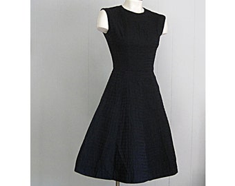 1960s Vintage Lee Richards Little Black Dress / Classic 60s Fit & Flare Sleeveless Black Dress