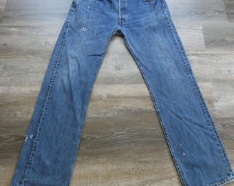 vintage Jeans Levi's Button 501 36 x 34 Tag Natural Distressed Denim Délavé Effiloché Porté (36 x 35)