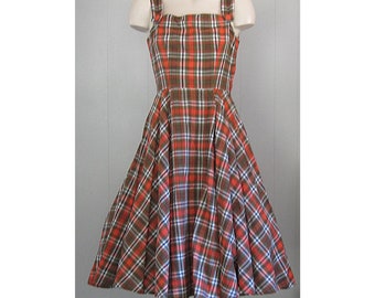 1950s Vintage Cotton Fit & Flare Summer Sundress / 50s Full Circle Skirt Plaid Sun Dress