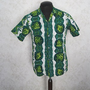 Vintage Hawaiian Barkcloth Shirt / 1960s Malihini Tiki Shirt / 60s Vintage Cotton Aloha Shirt