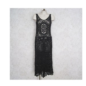 Vintage Black Lace Flapper Dress: 1930s Style Sleeveless Cocktail Gown