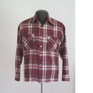 Vintage Plaid Wool Shirt / 1970s 1980s Tahoe Red Green Men&#39;s Size Medium Long Sleeve Wool Blend Flannel Lumberjack Shirt