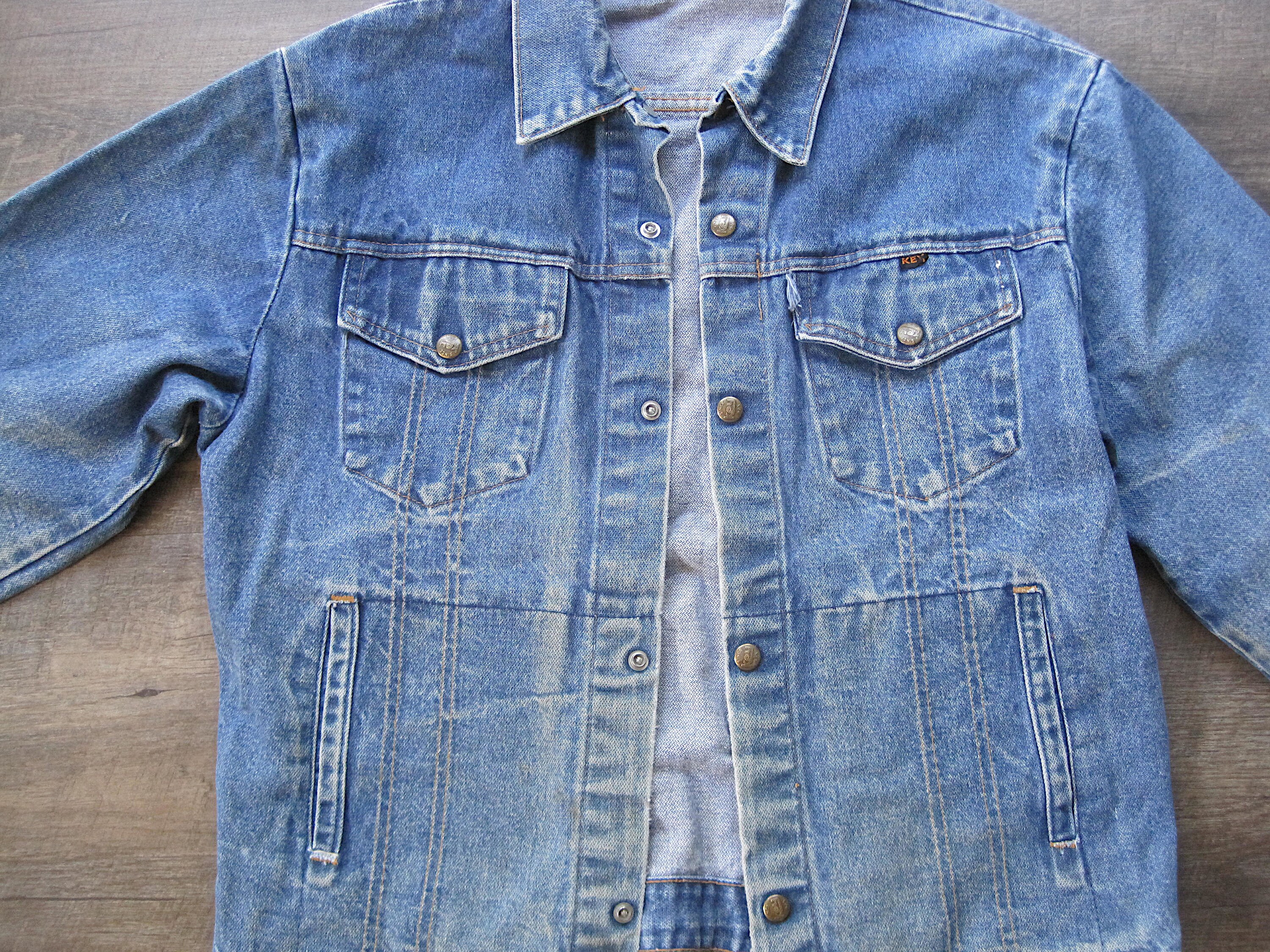 ジャケット・アウター 70's Key IMPERIAL vintage work jacket Vintage Key Imperial Blue Denim Workwear Jacket Hand Embroidered