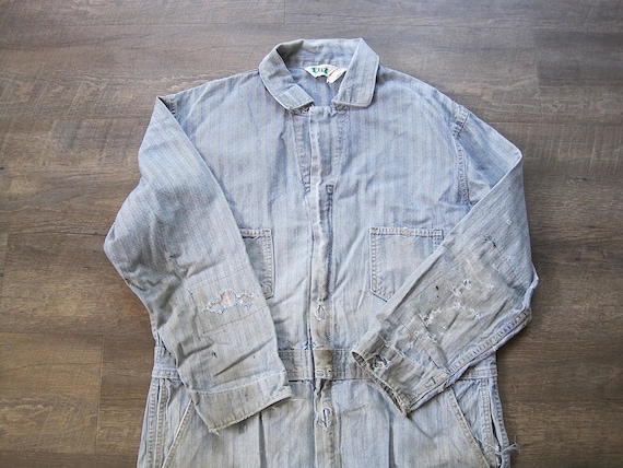 Vintage Key Coverall / 60s 70s Distressed Denim H… - image 2