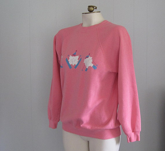 Vintage Pink and White Elephant Skiing Sweatshirt… - image 3