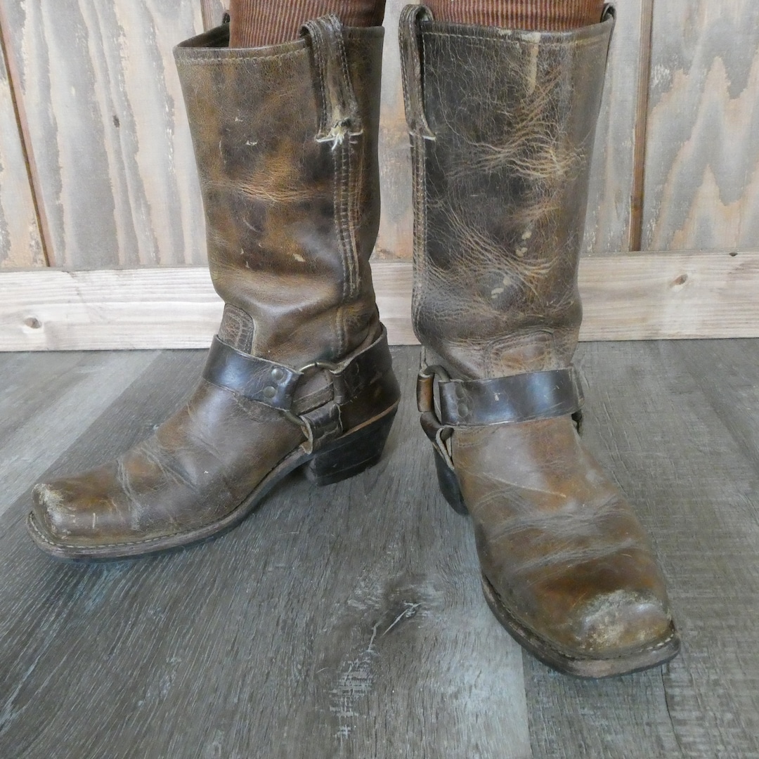 Vintage Frye Leather Harness Boots: Distressed Brown  display picture 1